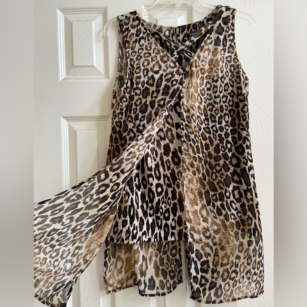 Criss cross long cut out overlay sleeveless top tunic flowy sm…